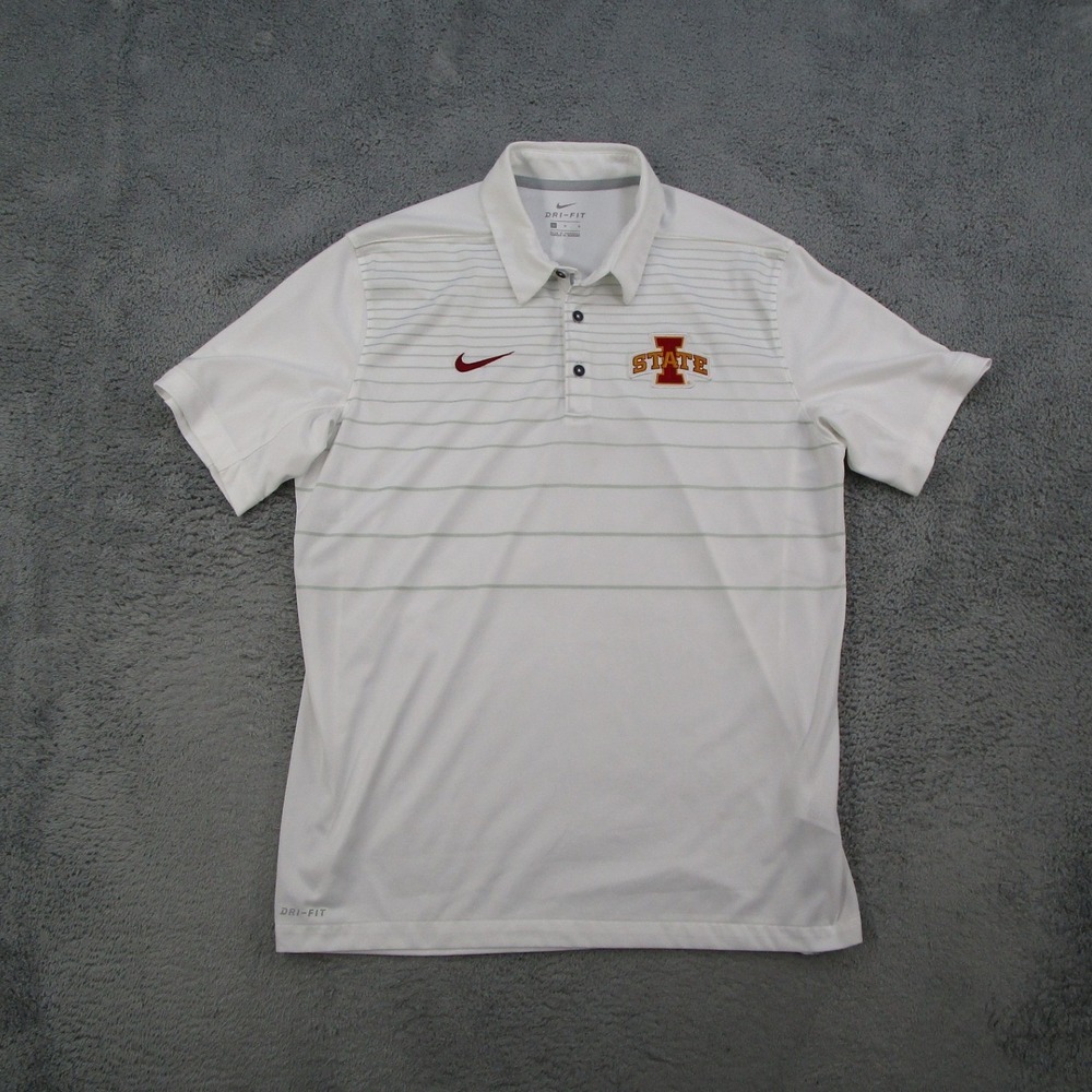 Nike Iowa State Cyclones Polo Shirt Mens Large White Dri-FIT Striped 34417X-IO2